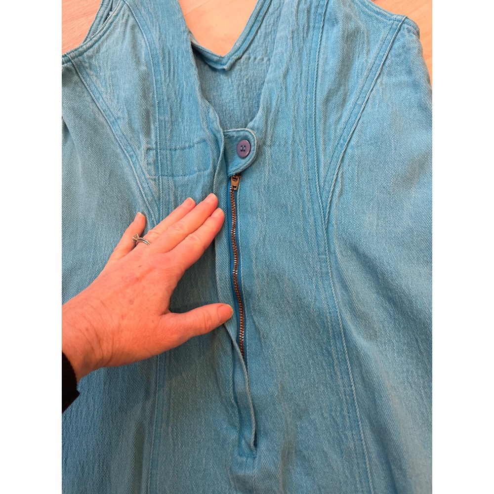 Studebaker Venice Vintage Denim Sheath Dress Turquoise Blue V-Neck Mini Size M - Picture 7 of 9